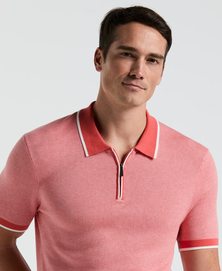 Bi-Color Stitch Zip Polo (Burnt Sienna) 