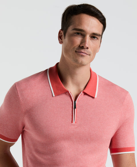 Bi-Color Stitch Zip Polo (Burnt Sienna) 