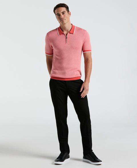 Bi-Color Stitch Zip Polo (Burnt Sienna) 