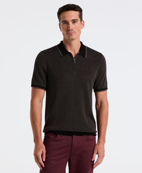 Bi-Color Stitch Zip Polo (Black) 