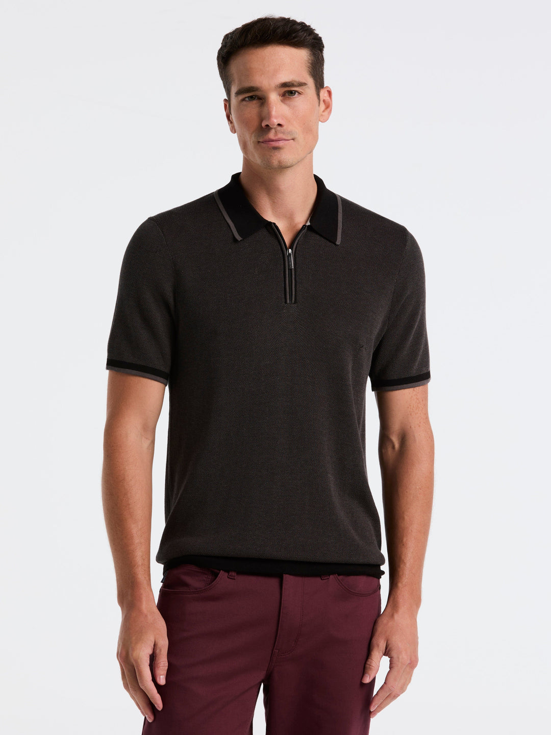 Bi-Color Stitch Zip Polo (Black)