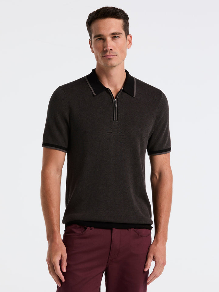 Bi-Color Stitch Zip Polo (Black)