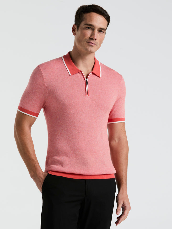 Bi-Color Stitch Zip Polo (Burnt Sienna) 