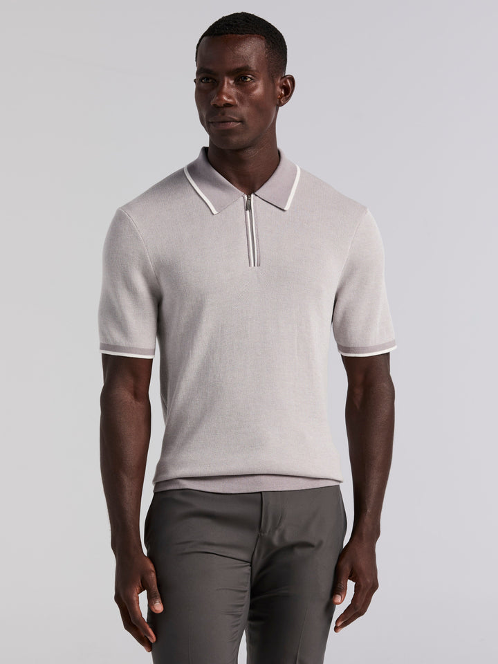 Bi-Color Stitch Zip Polo (Chiseled Stone)