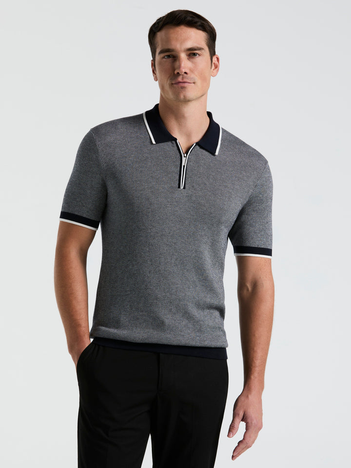 Bi-Color Stitch Zip Polo (Dark Sapphire) 