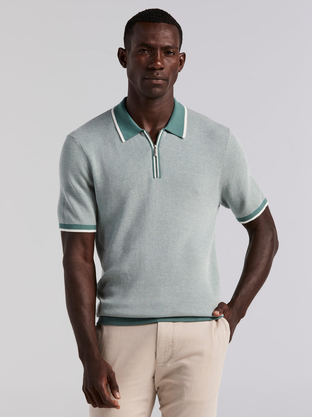 Bi-Color Stitch Zip Polo (Sea Pine) 