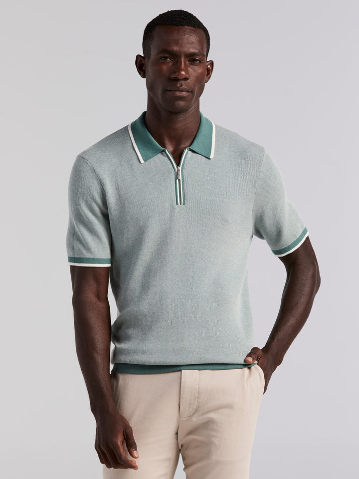 Bi-Color Stitch Zip Polo (Sea Pine) 
