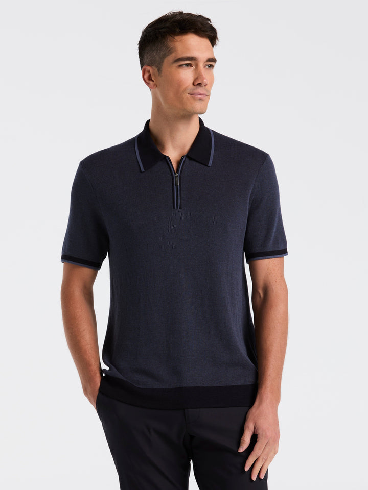 Bi-Color Stitch Zip Polo (Vintage Indigo)