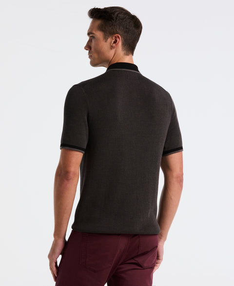 Bi-Color Stitch Zip Polo (Black) 