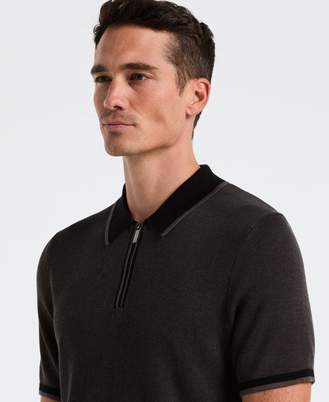 Bi-Color Stitch Zip Polo (Black) 