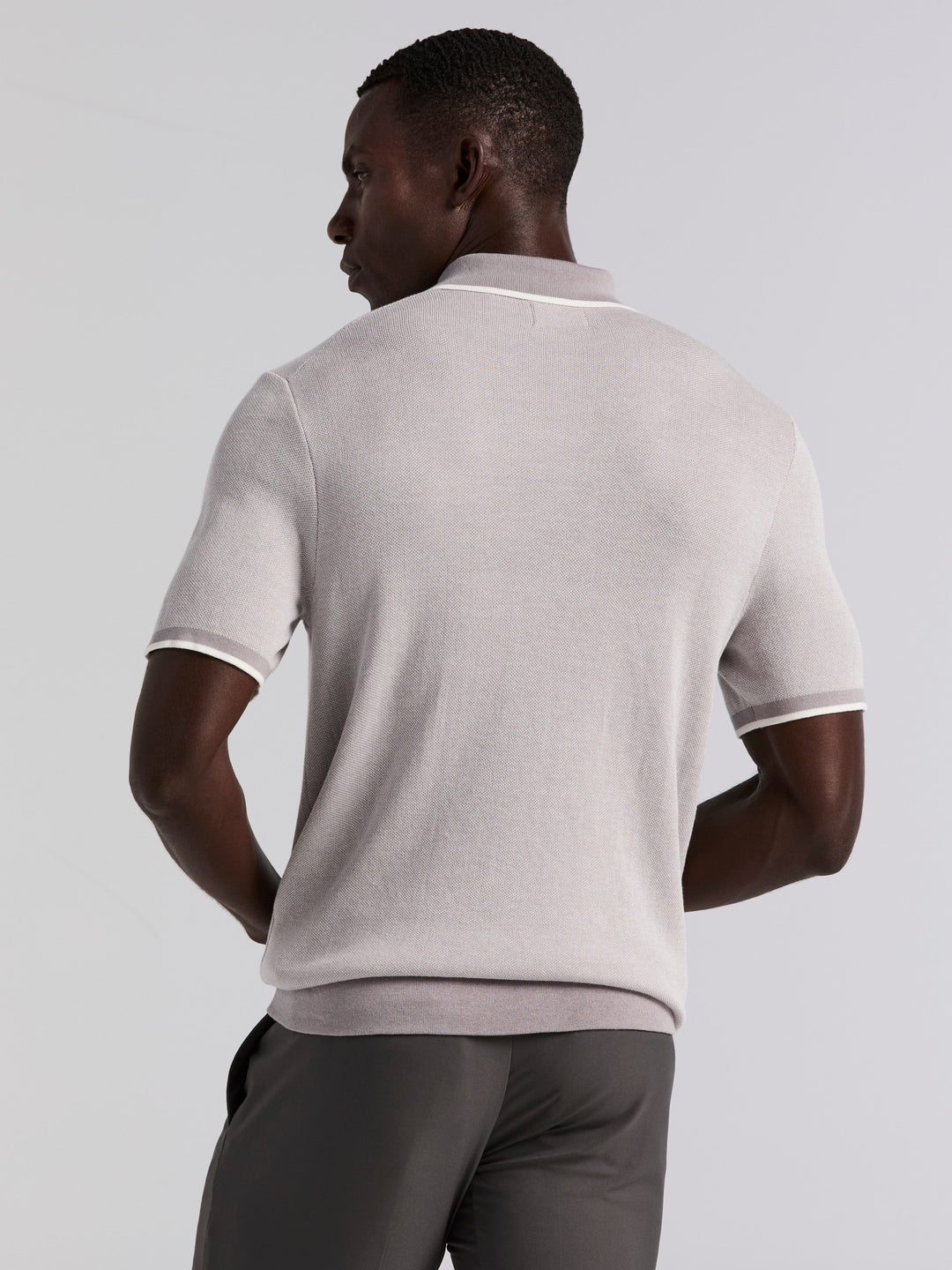 Bi-Color Stitch Zip Polo (Chiseled Stone)