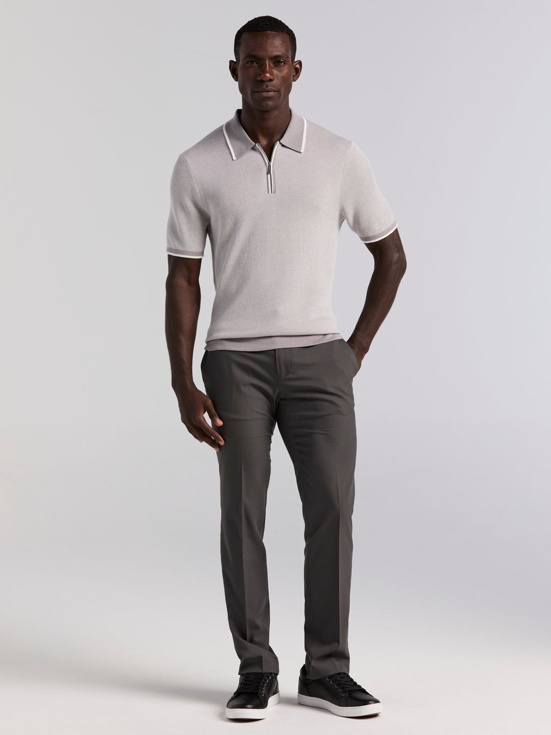 Bi-Color Stitch Zip Polo (Chiseled Stone)