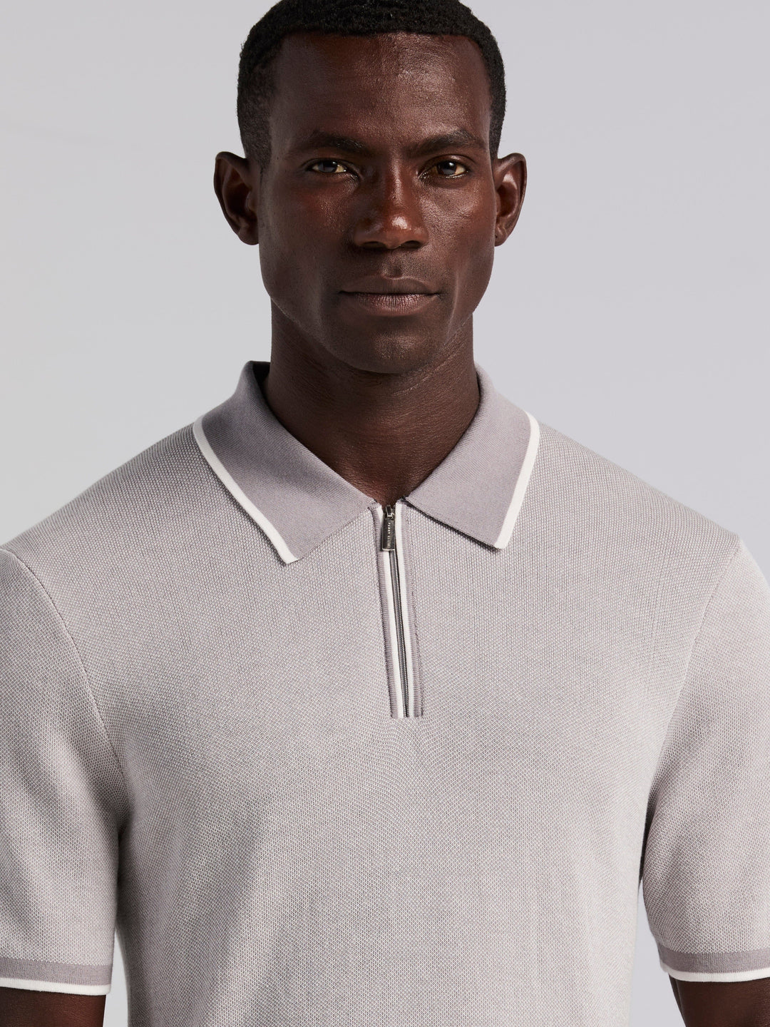 Bi-Color Stitch Zip Polo (Chiseled Stone)
