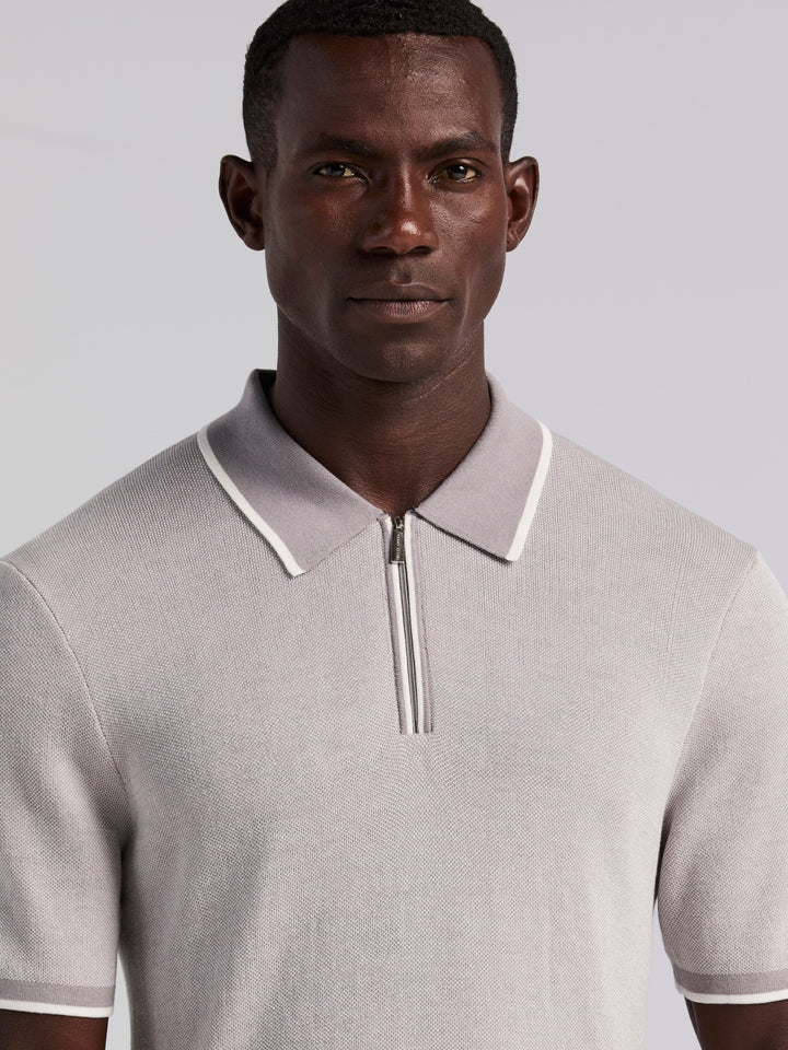 Bi-Color Stitch Zip Polo (Chiseled Stone)