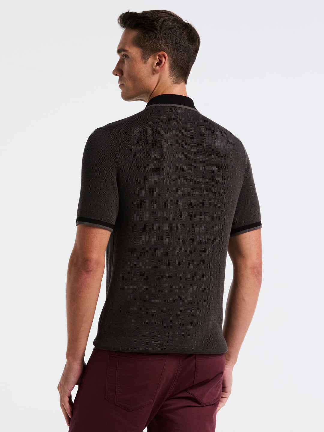 Bi-Color Stitch Zip Polo (Black)