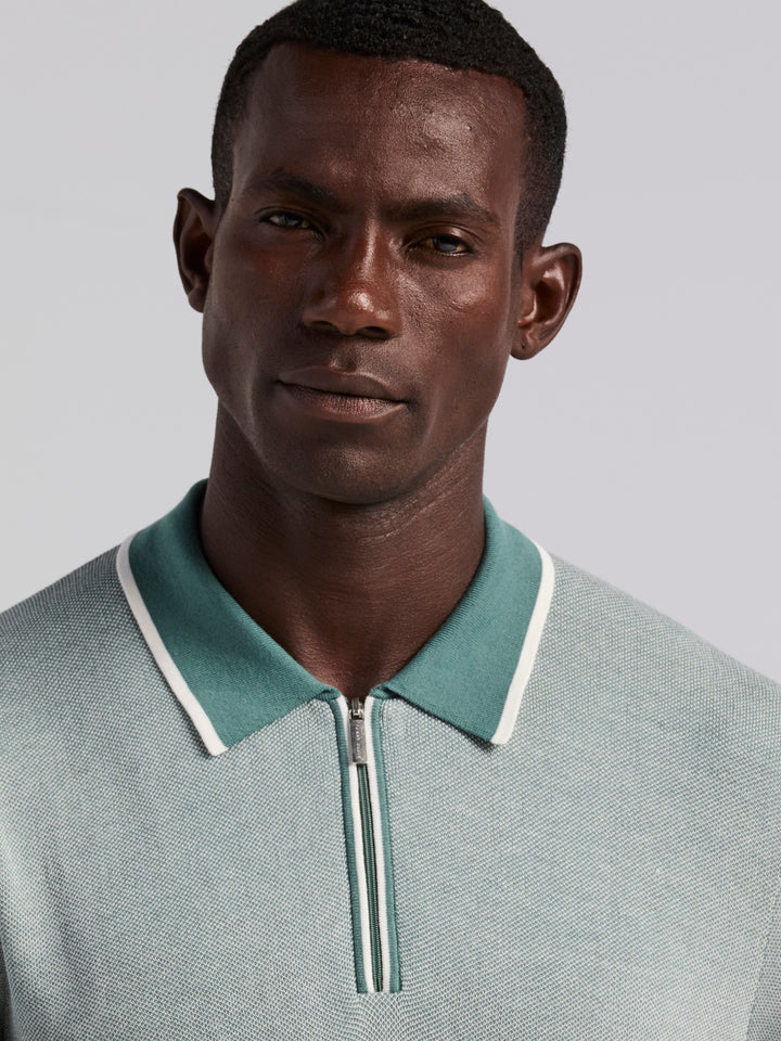 Bi-Color Stitch Zip Polo (Sea Pine)