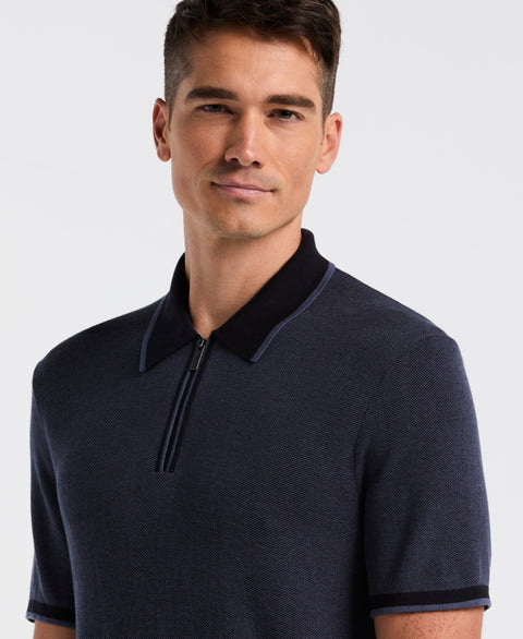 Bi-Color Stitch Zip Polo (Vintage Indigo) 