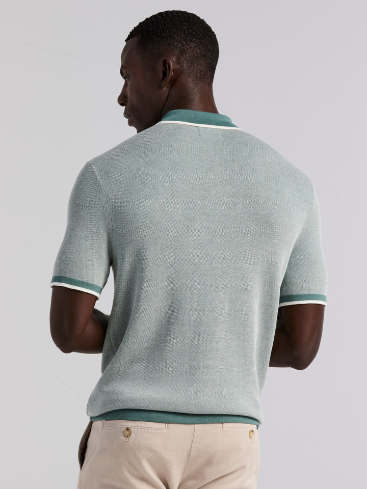Bi-Color Stitch Zip Polo (Sea Pine) 
