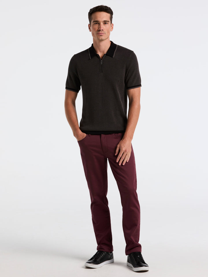 Bi-Color Stitch Zip Polo (Black)