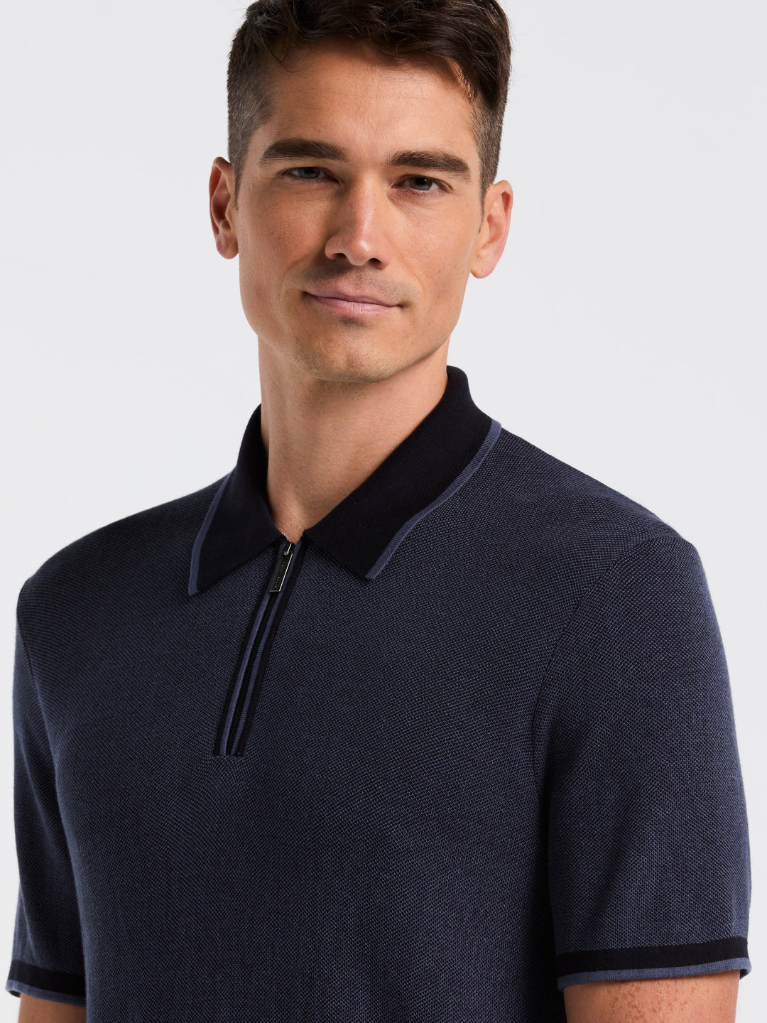 Bi-Color Stitch Zip Polo (Vintage Indigo)
