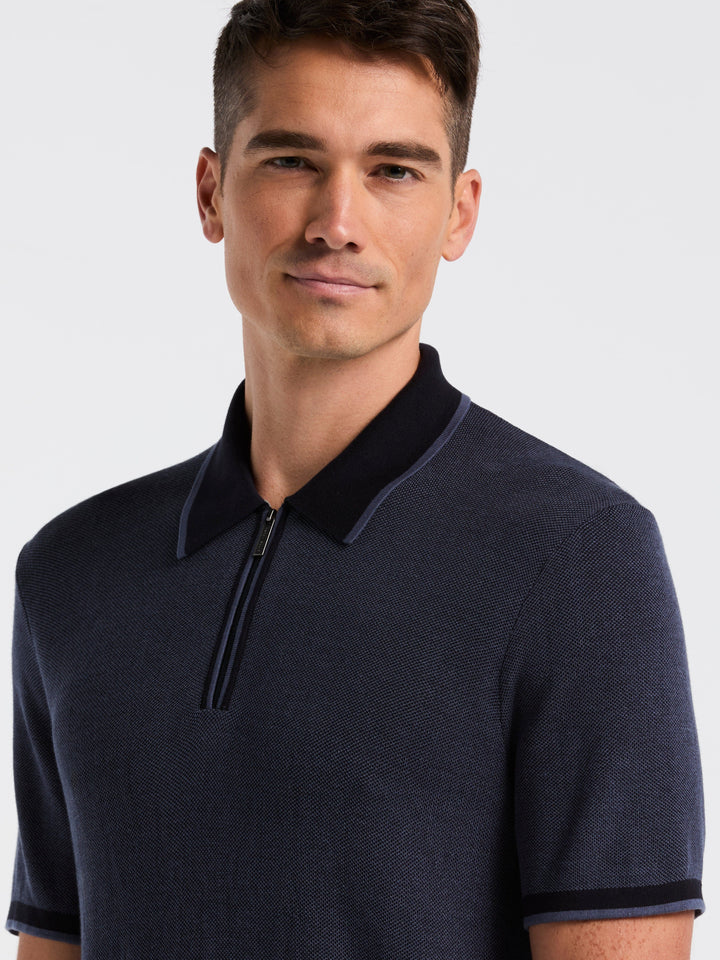 Bi-Color Stitch Zip Polo (Vintage Indigo)