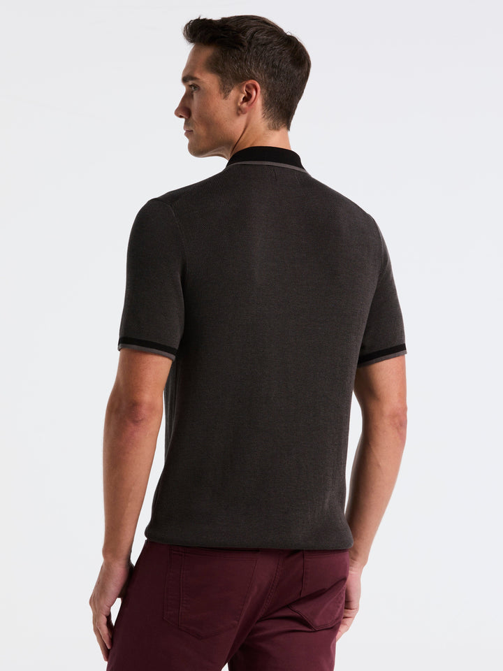 Bi-Color Stitch Zip Polo (Black)