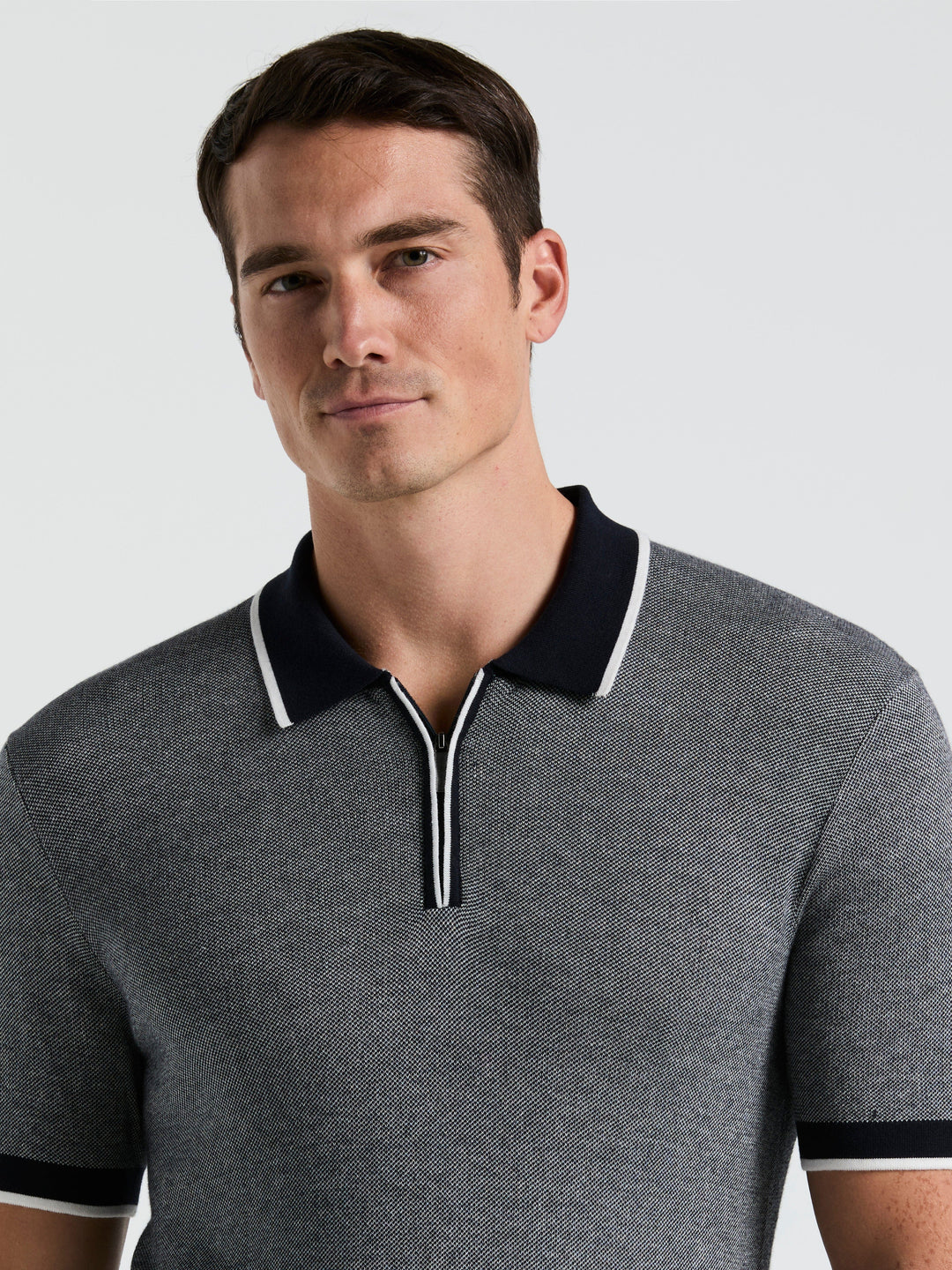 Bi-Color Stitch Zip Polo (Dark Sapphire) 