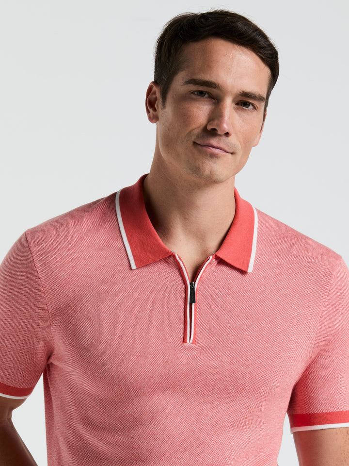 Bi-Color Stitch Zip Polo (Burnt Sienna) 