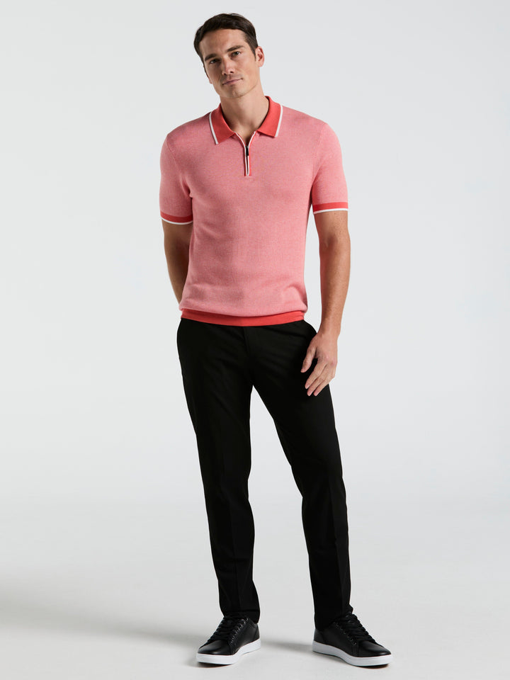 Bi-Color Stitch Zip Polo (Burnt Sienna) 
