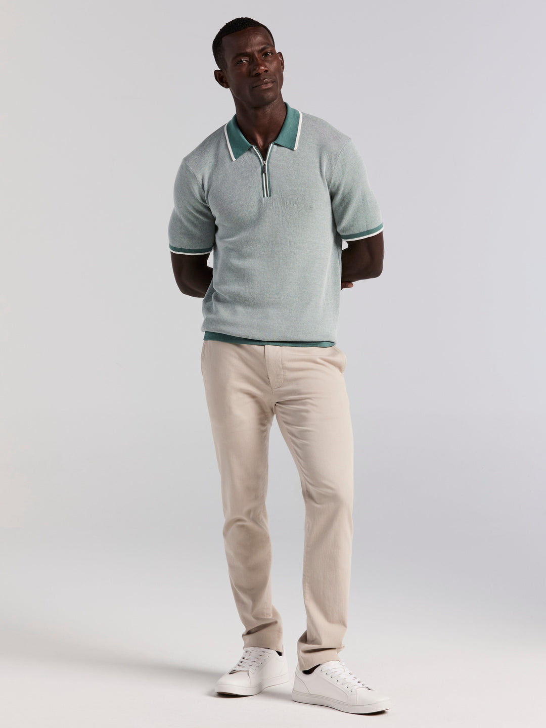 Bi-Color Stitch Zip Polo (Sea Pine) 
