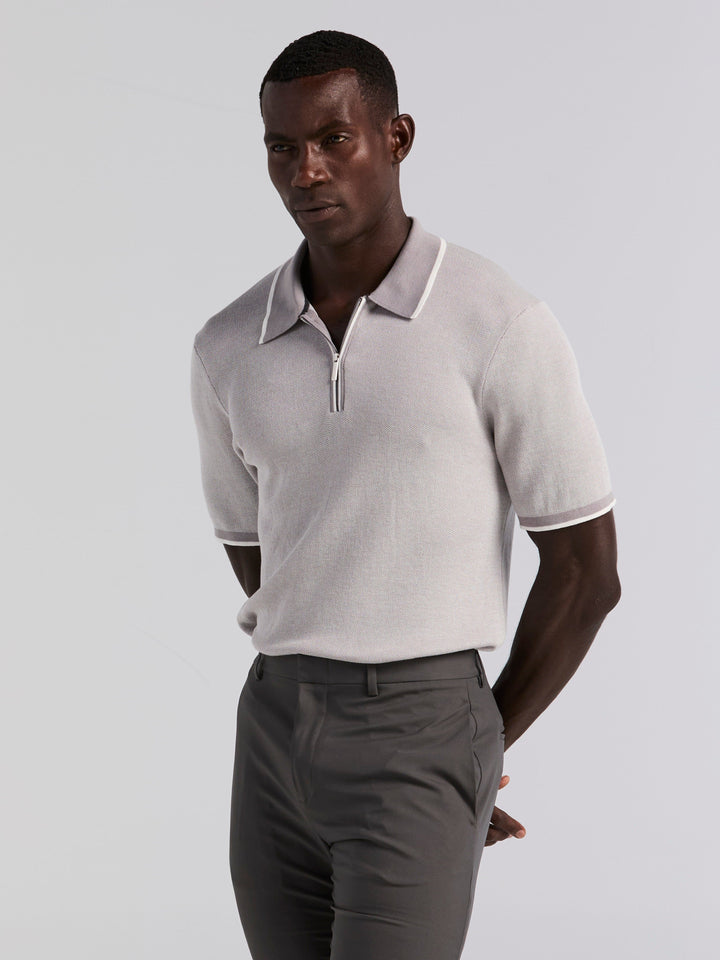 Bi-Color Stitch Zip Polo (Chiseled Stone) 