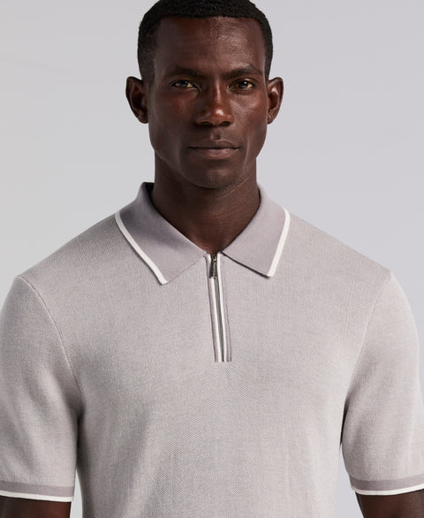 Bi-Color Stitch Zip Polo (Chiseled Stone) 