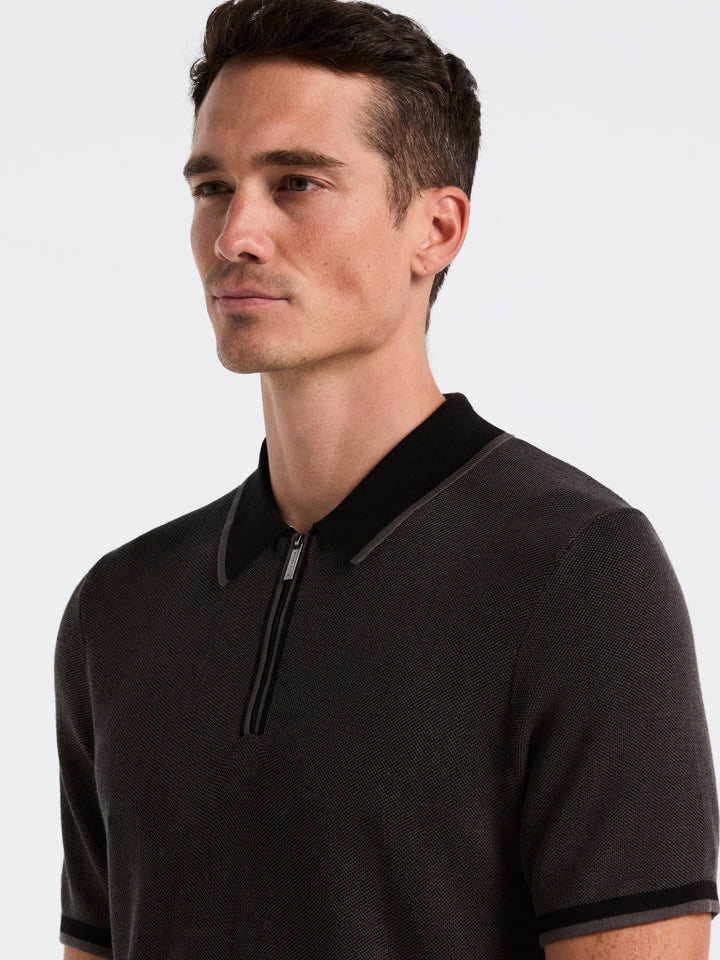 Bi-Color Stitch Zip Polo (Black) 