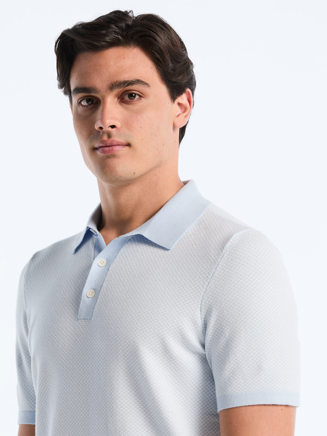 Short Sleeve Bi-Color Tech 3-Button Polo Sweater (Kentucky Blue) 