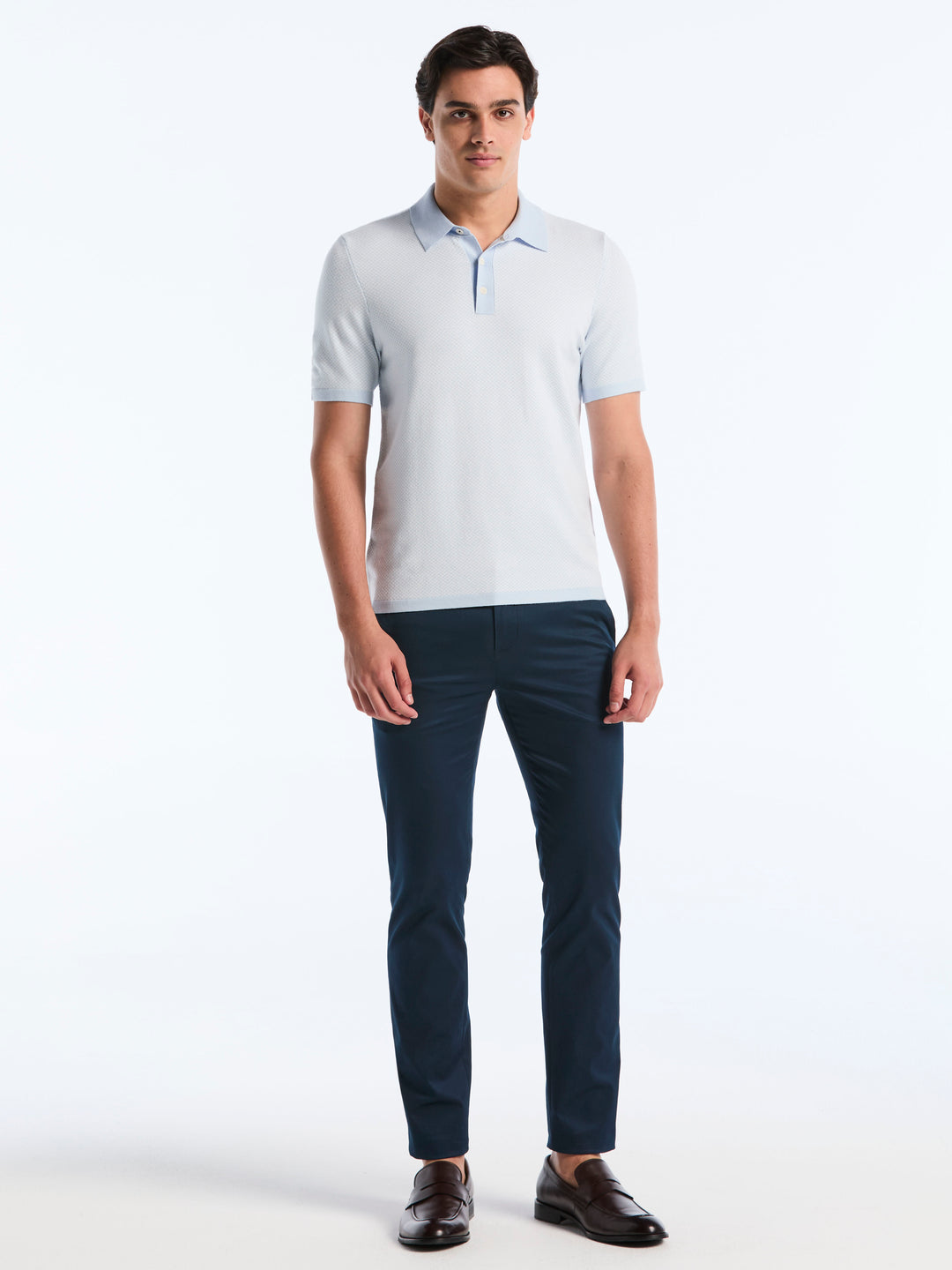 Short Sleeve Bi-Color Tech 3-Button Polo Sweater (Kentucky Blue) 