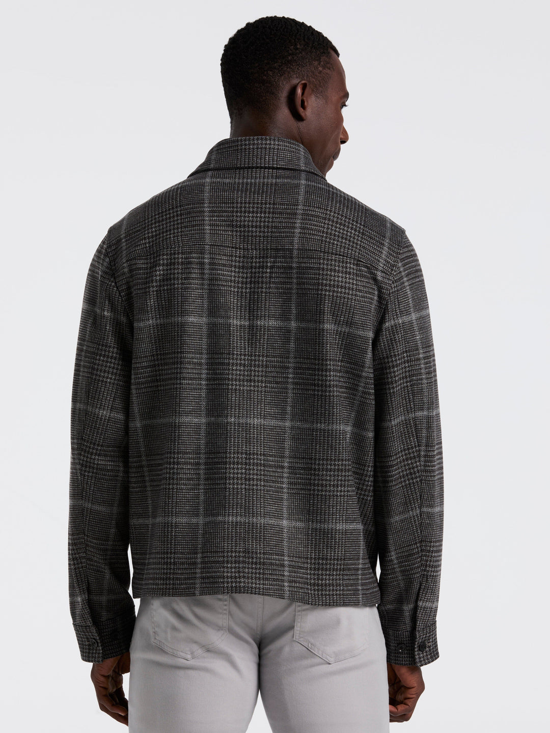 Bold Power Plaid Print Knit Short Jacket (Charcoal) 