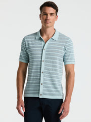 Button-Front Striped Polo Sweater (Ether) 