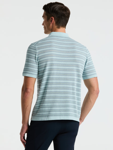 Button-Front Striped Polo Sweater (Ether) 