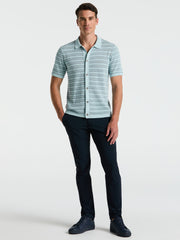 Button-Front Striped Polo Sweater (Ether) 