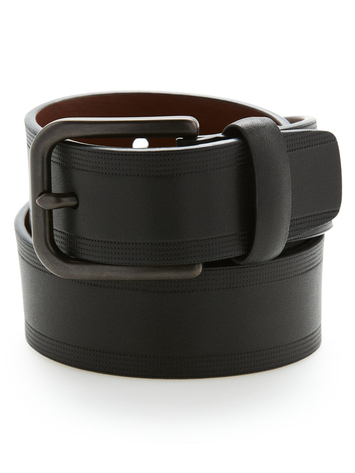 Casual Leather Belt with Embossed Pattern (Blk) 