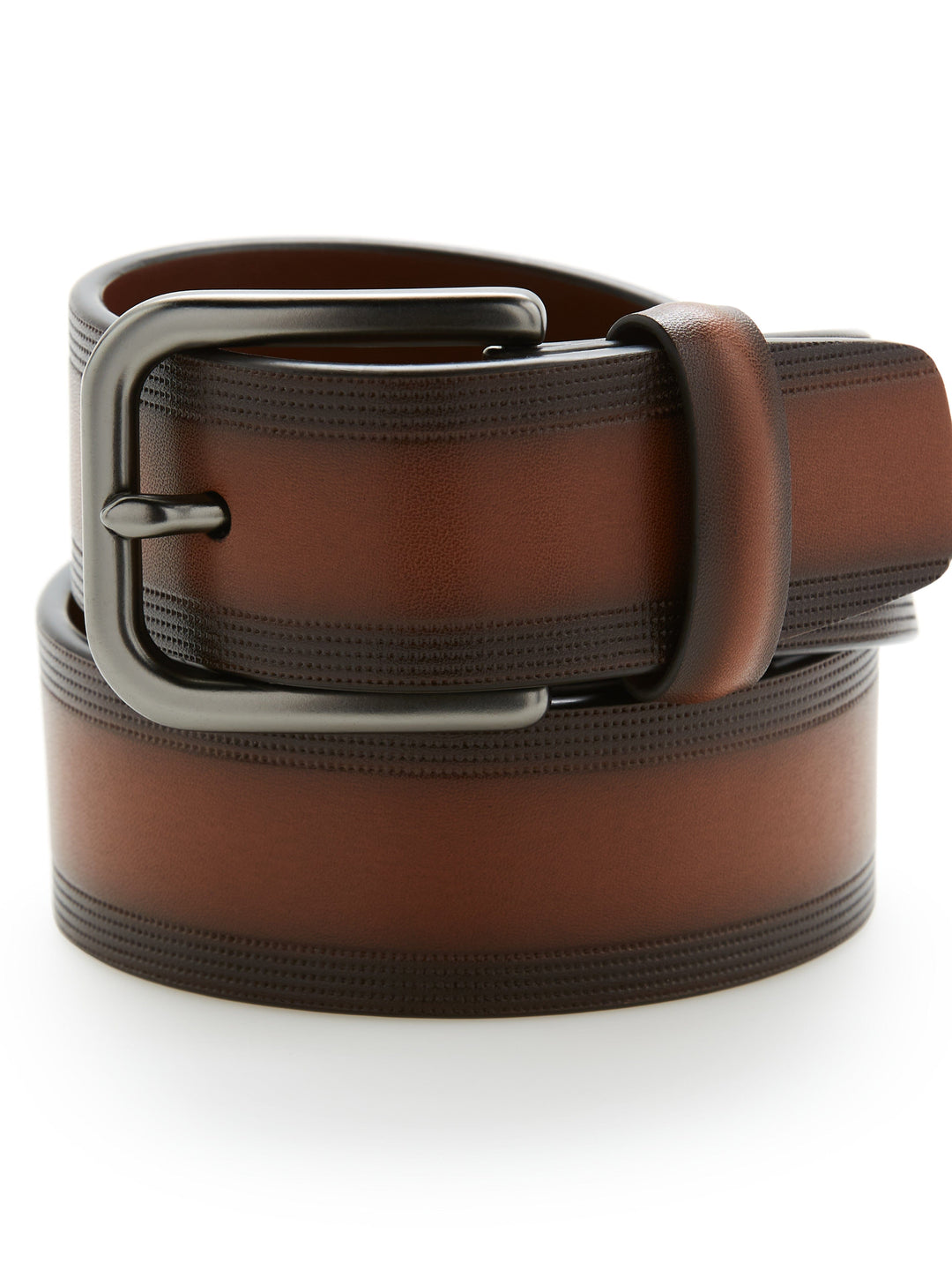 Casual Leather Belt with Embossed Pattern (Tan) 