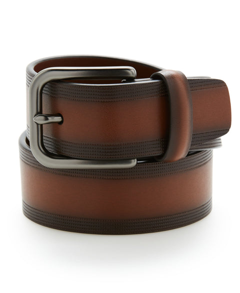 Casual Leather Belt with Embossed Pattern (Tan) 