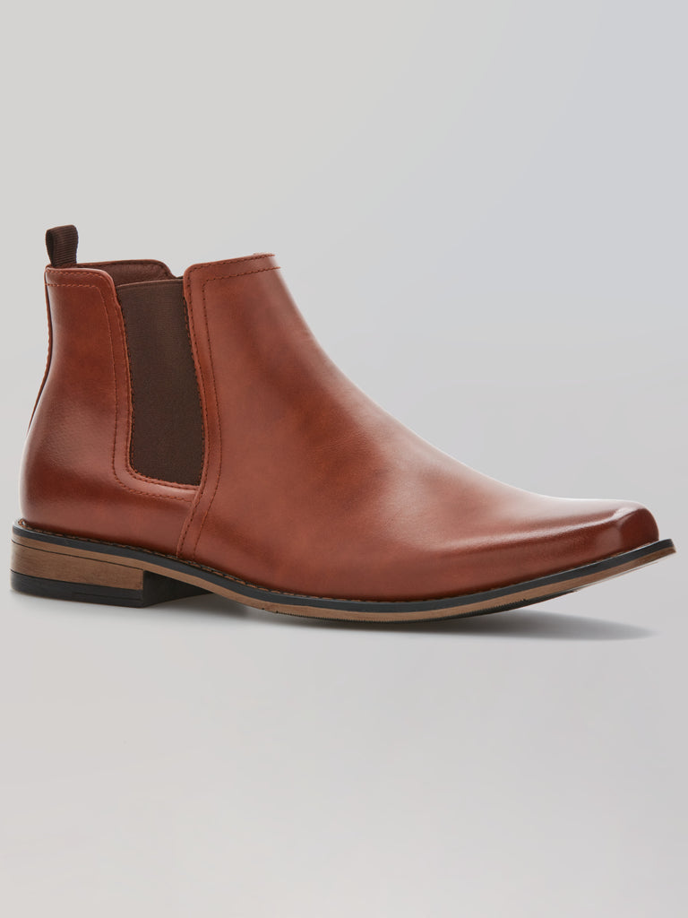 Perry Ellis Outlet Men's Portfolio Chris Boots in Cognac/brown, Size 8, Faux Leather, Solid, Regular