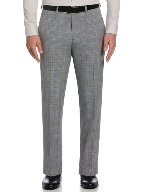 male high waisted pleated dress pants plaid gray Classic Fit Stretch Suit Pant – Perry Ellis Chic In Every Size