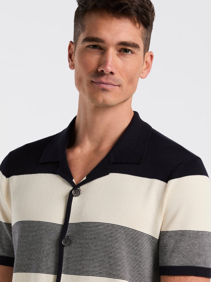 Men's Short Sleeve Button Front Sweater (Dark Sapphire) 