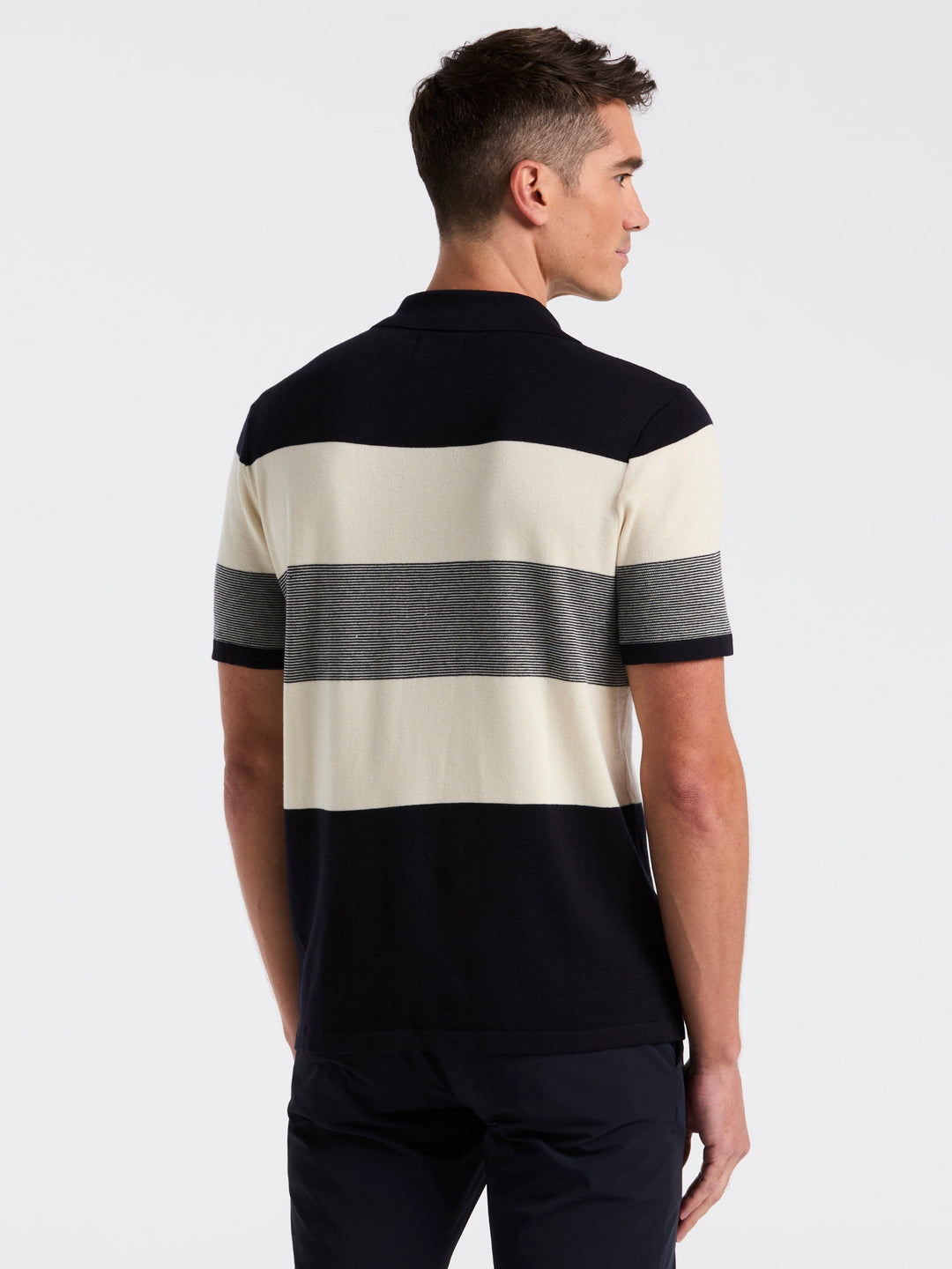 Men's Short Sleeve Button Front Sweater (Dark Sapphire) 