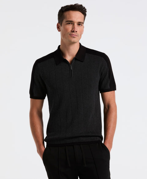 Short Sleeve Zip Polo Shirt (Dark Black Htr) 