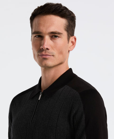 Short Sleeve Zip Polo Shirt (Dark Black Htr) 
