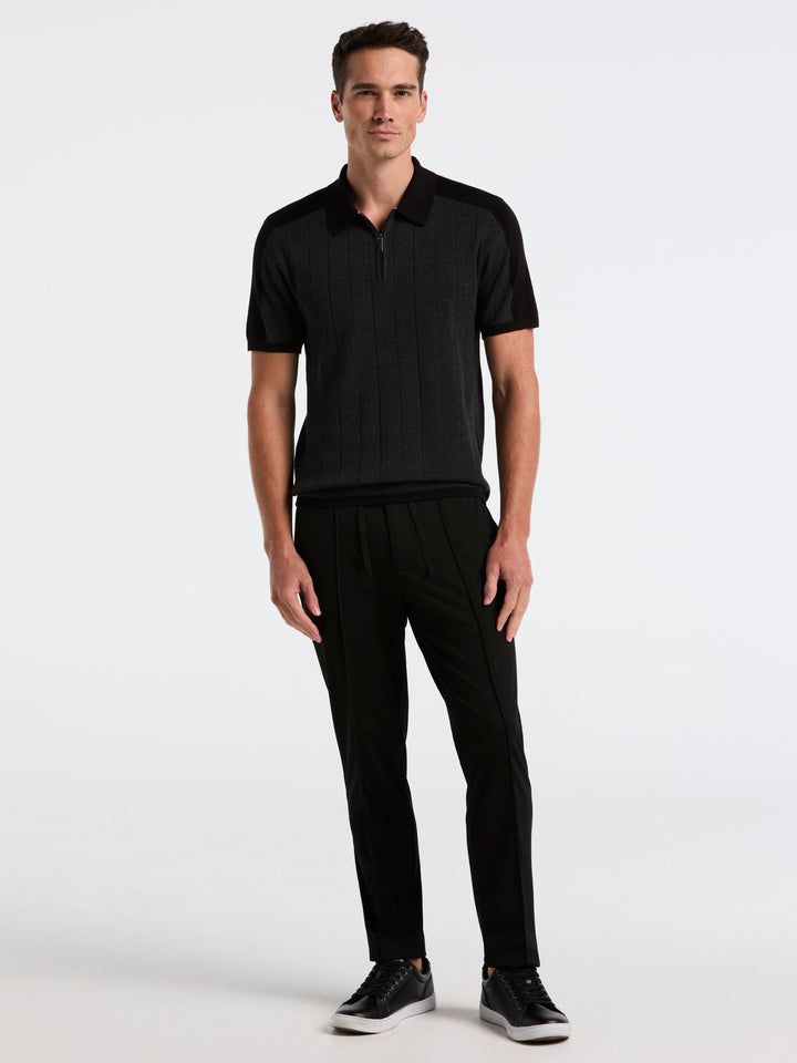 Short Sleeve Zip Polo Shirt (Dark Black Htr) 