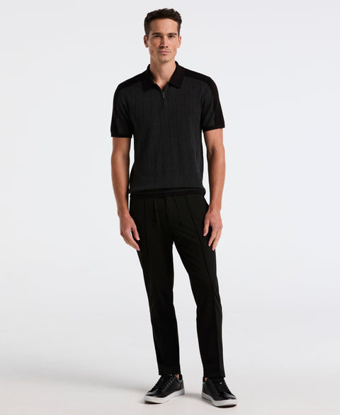 Short Sleeve Zip Polo Shirt (Dark Black Htr) 